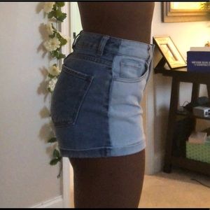 High waisted two-tone mom shorts